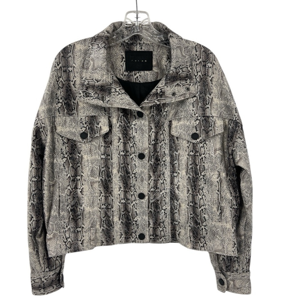 Blank NYC Snakeskin Print Faux Leather Oversized Bomber Jacket Size Large